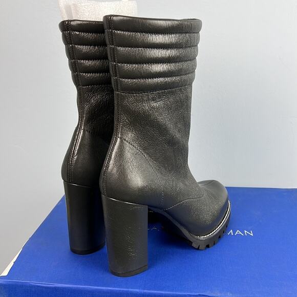 STUART WEITZMAN Isobel Crinkled Leather Boots Asphalt color made in Spain - Picture 2 of 10
